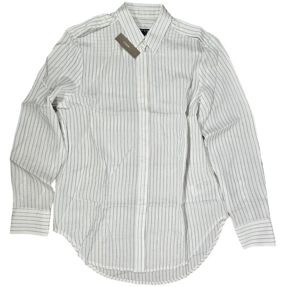 J. Crew White Pinstripe Button Down Shirt Long Sleeve Business Casual‎ Womens XS